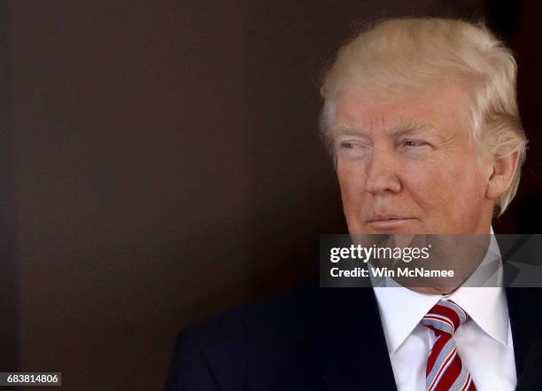 President Donald Trump waits on the arrival of Turkish President Recep Tayyip Erdogan at the White House May 16, 2017 in Washington, DC. Trump and...