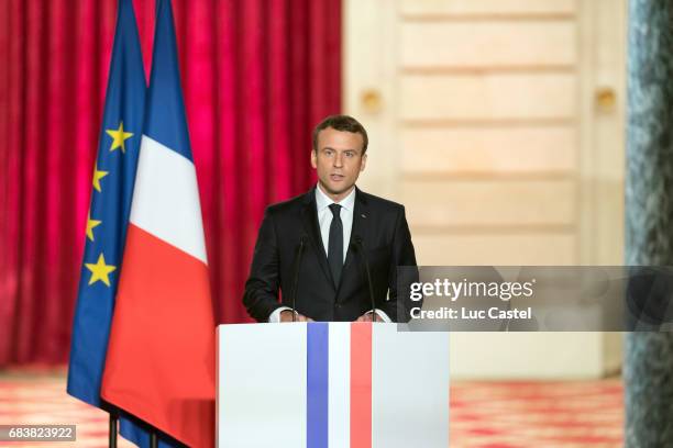 Emmanuel Macron Officially Inaugurated as French President at Elysee Palace on May 14, 2017 in Paris, France.