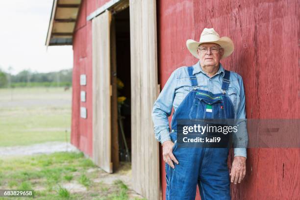 farmer standing outside barn - farmer confident serious stock pictures, royalty-free photos & images