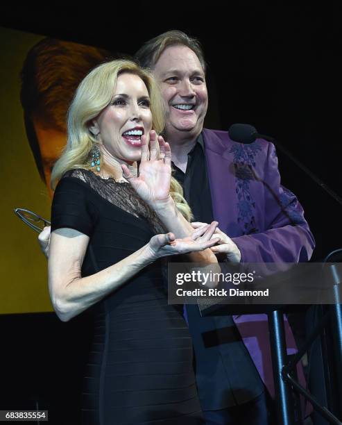 Singer/Songwriter Steve Wariner presents award to Glen Campbell's wife Kim Campbell during Music Biz 2017 - Industry Jam 2 at the Renaissance Hotel...