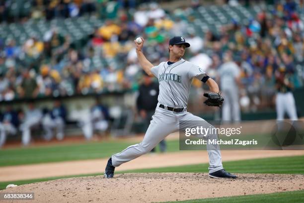 Chase De Jong of the Seattle Mariners pitches during the game against the Oakland Athletics at the Oakland Alameda Coliseum on April 22, 2017 in...