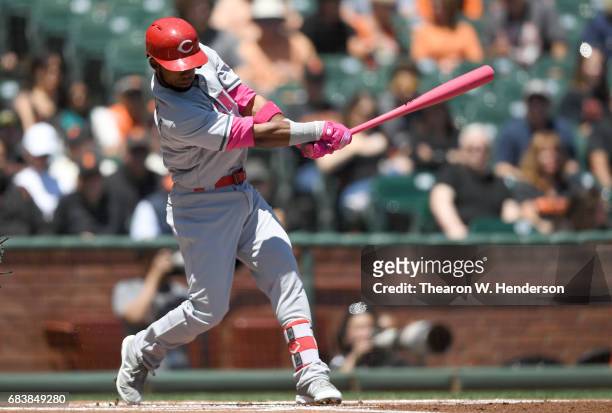 Arismendy Alcantara of the Cincinnati Reds bats against the San Francisco Giants in the top of the first inning at AT&T Park on May 13, 2017 in San...