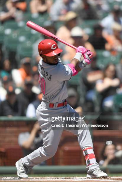 Arismendy Alcantara of the Cincinnati Reds bats against the San Francisco Giants in the top of the first inning at AT&T Park on May 13, 2017 in San...