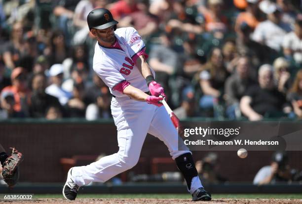 Justin Ruggiano of the San Francisco Giants bats against the Cincinnati Reds in the bottom of the seventh inning at AT&T Park on May 13, 2017 in San...