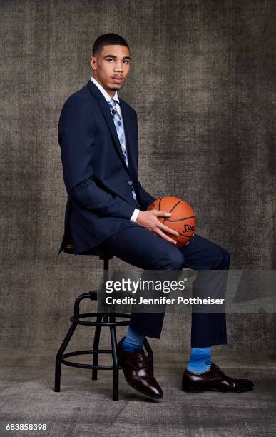 Draft prospects Jayson Tatum pose for portraits prior to the 2017 NBA Draft Lottery at the NBA Headquarters in New York, New York. NOTE TO USER: User...