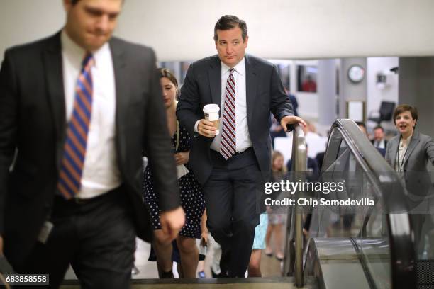 Sen. Ted Cruz heads for his party's weekly policy luncheon at the U.S. Capitol May 16, 2017 in Washington, DC. Many Republican and Democratic...