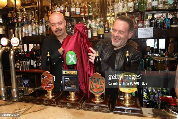 Radio X presenters Chris Moyles and Dominic Byrne attend the launch of Greene King's new ale, Amplified, produced in partnership with Radio X at The...