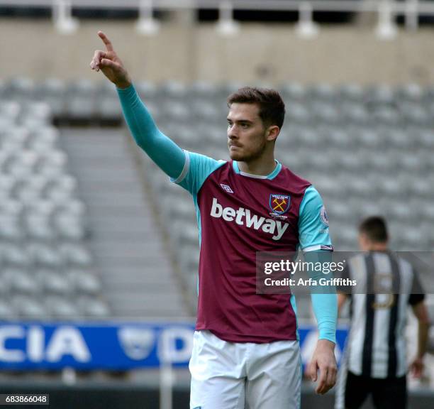 Antonio Martinez of West Ham United celebrates his equalising goal during the Premier League 2 Play Off Final between Newcastle United and West Ham...