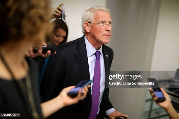 Sen. Roger Wicker talks with reporters as he heads for his party's weekly policy luncheon at the U.S. Capitol May 16, 2017 in Washington, DC. Many...