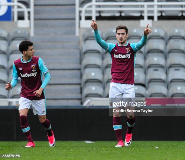 Toni Martinez of West Ham celebrates after scoring the equalising goal during the Premier League 2 Play-Off Match between Newcastle United and West...