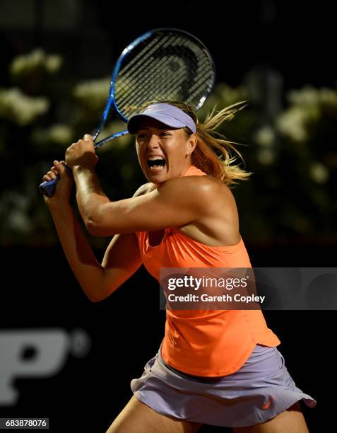 Maria Sharapova of Russia plays shot during her second round match against Miriana Lucic-Baroni of Croatia in The Internazionali BNL d'Italia 2017 at...