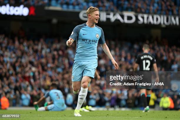 Kevin De Bruyne of Manchester City celebrates after scoring a goal to make it 2-0 during the Premier League match between Manchester City and West...