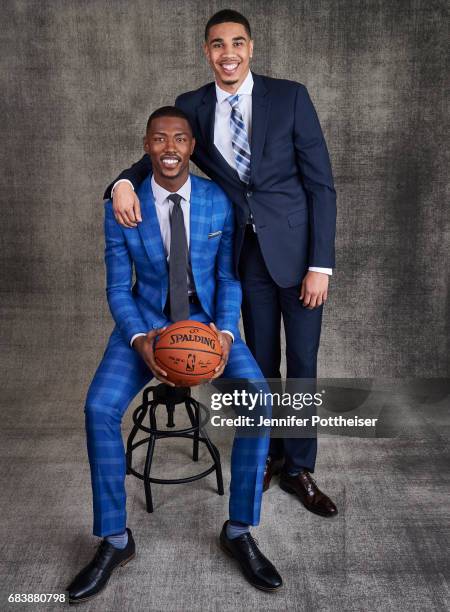 Draft Prospects, Harry Giles III and Jayson Tatum pose for portraits prior to the 2017 NBA Draft Lottery at the NBA Headquarters in New York, New...