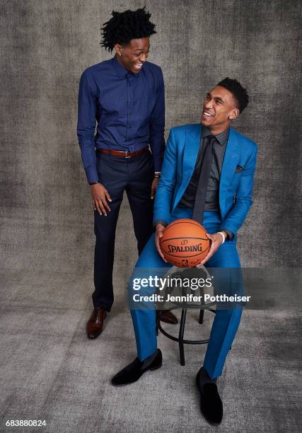 Draft Prospects, De'Aaron Fox and Malik Monk pose for portraits prior to the 2017 NBA Draft Lottery at the NBA Headquarters in New York, New York....