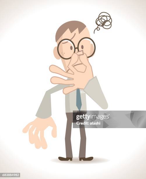 ilustraciones, imágenes clip art, dibujos animados e iconos de stock de empresario (hombre, funcionario, maestro) pellizcando la nariz - olor desagradable