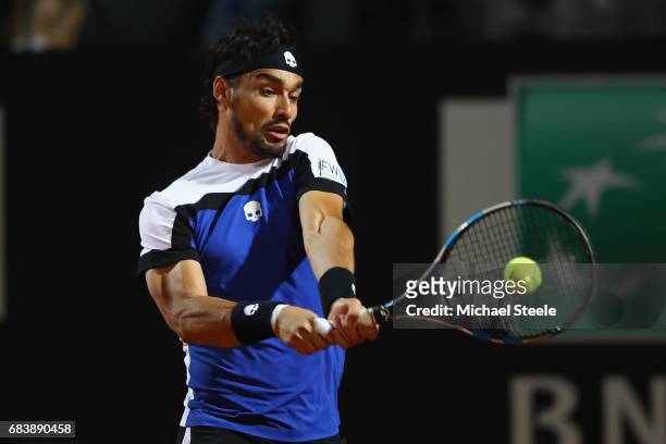 Fabio Fognini of Italy in action during his second round match against Andy Murray of Great Britain on Day Three of The Internazionali BNL d'Italia...