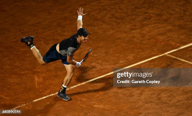 Andy Murray of Great Britain plays a shot during his second round match against Fabio Fognini of Italy in The Internazionali BNL d'Italia 2017 at...