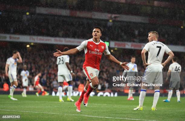 Alexis Sanchez of Arsenal celebrates scoring his sides second goal during the Premier League match between Arsenal and Sunderland at Emirates Stadium...