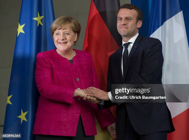 Visit in Berlin - Emmanuel Macron, President of the French Republic. The photo shows Angela Merkel, Federal Chanceloor female, and Emmanuel Macron...