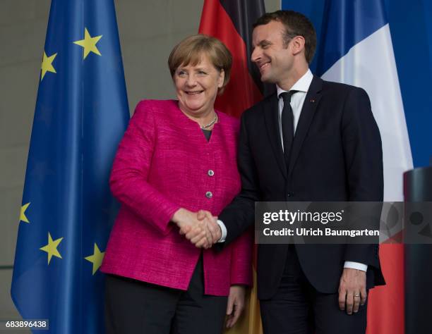 Visit in Berlin - Emmanuel Macron, President of the French Republic. The photo shows Angela Merkel, Federal Chanceloor female, and Emmanuel Macron...