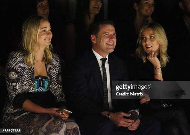 Karl Stefanovic, girlfriend Jasmine Yarbrough and Jade Yarbrough attend the Mercedes-Benz Fashion Week Australia first runway show on May 15, 2017 in...