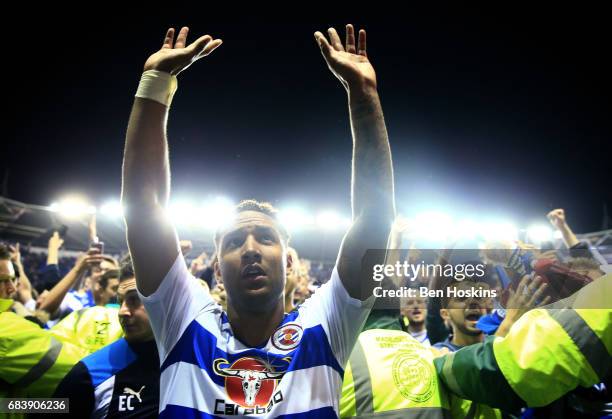 Liam Moore of Reading celebrates victory after the Sky Bet Championship Play Off Second Leg match between Reading and Fulham at Madejski Stadium on...
