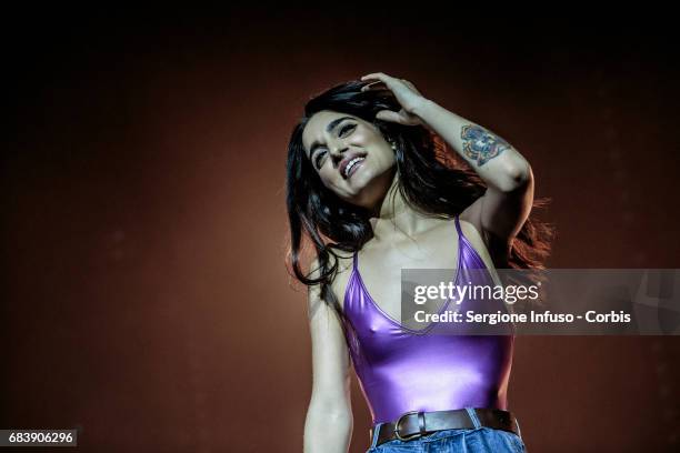 Italian singer-songwriter Levante, born Claudia Lagona, performs on stage at Alcatraz on May 16, 2017 in Milan, Italy.