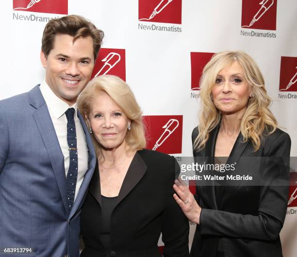 Andrew Rannells, Daryl Roth and Judith Light attend The New Dramatists' 68th Annual Spring Luncheon at the Marriott Marquis on May 16, 2017 in New...