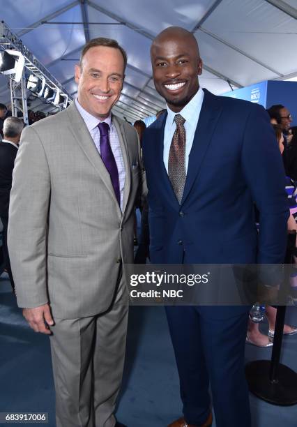 NBCUniversal Upfront in New York City on Monday, May 15, 2017 -- Red Carpet -- Pictured: Matt Iseman, Akbar Gbajabiamila, "American Ninja Warrior" on...