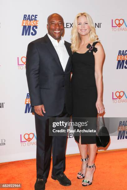 Personality / Comedian Byron Allen and his Wife Producer Jennifer Lucas attend the 24th annual Race To Erase MS Gala at The Beverly Hilton Hotel on...