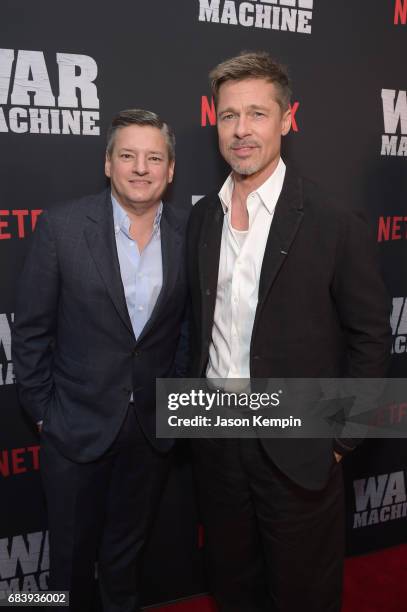 Chief Content Officer for Netflix Ted Sarandos and actor Brad Pitt attend a special screening of the Netflix original film "War Machine" at The...
