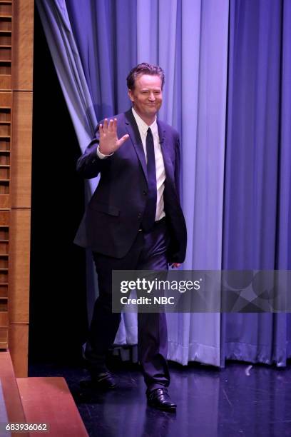 Episode 0676 -- Pictured: Actor Matthew Perry arrives for an interview with host Jimmy Fallon on May 16, 2017 --