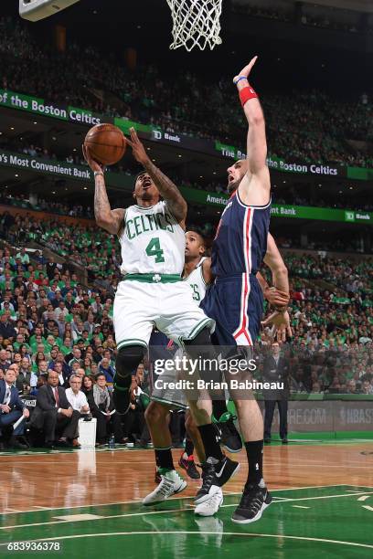 Isaiah Thomas of the Boston Celtics goes up for a shot against the Washington Wizards during Game Seven of the Eastern Conference Semifinals of the...