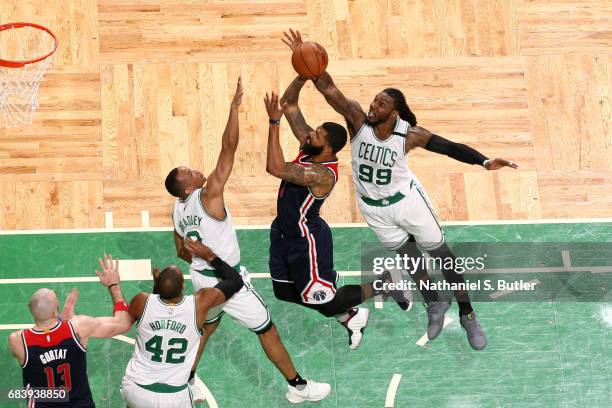 Markieff Morris of the Washington Wizards goes up for a shot against Jae Crowder of the Boston Celtics during Game Seven of the Eastern Conference...