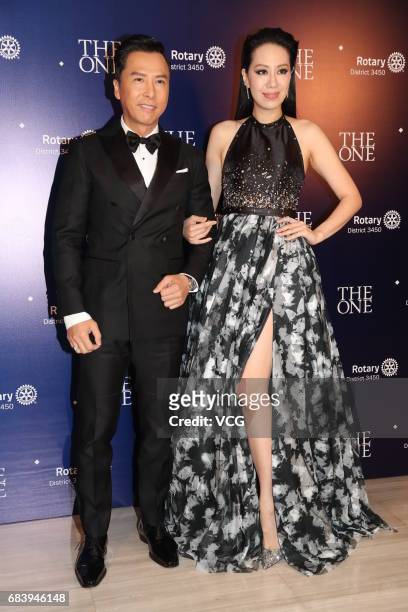 Actor Donnie Yen and his wife Cecilia Wang arrive at the red carpet of The One Hong Kong Humanitarian Annual Award Ceremony on May 16, 2017 in Hong...