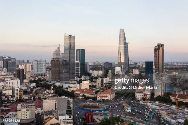 aerial view of ho chi minh downtown in vietnam - newly industrialized country stock pictures, royalty-free photos & images