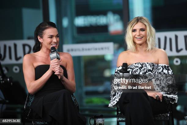 Alexis Waters and Olivia Caridi discuss the "Bachelorette" with the "Here To Make Friends" Podcast at Build Studio on May 16, 2017 in New York City.