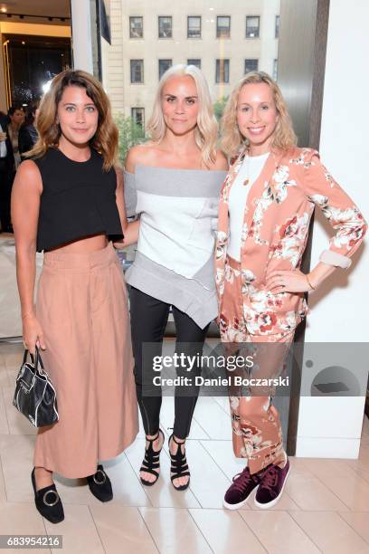 Jena Gambaccini, Bridget McDermott and Eva Daiberl attend the launch of Plum Sykes' new book, "Party Girls Die In Pearls", at Burberry Michigan...