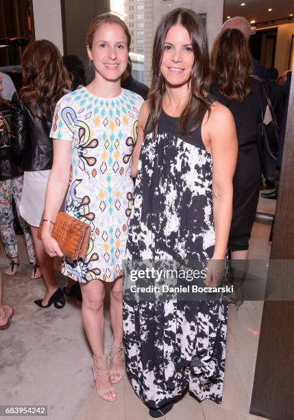 Jessica Dunn and Tina Kourasis attend the launch of Plum Sykes' new book, "Party Girls Die In Pearls", at Burberry Michigan Avenue on May 16, 2017 in...