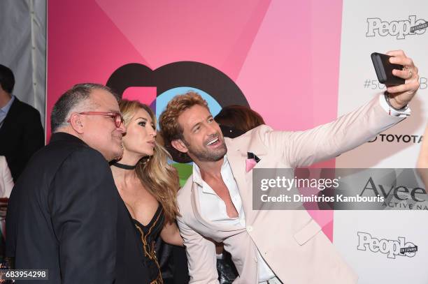 Armando Correa, Geraldine Bazan, and Gabriel Soto pose for a selfie at People en Espanol's 50 Most Beautiful Gala 2017 at Espace on May 16, 2017 in...