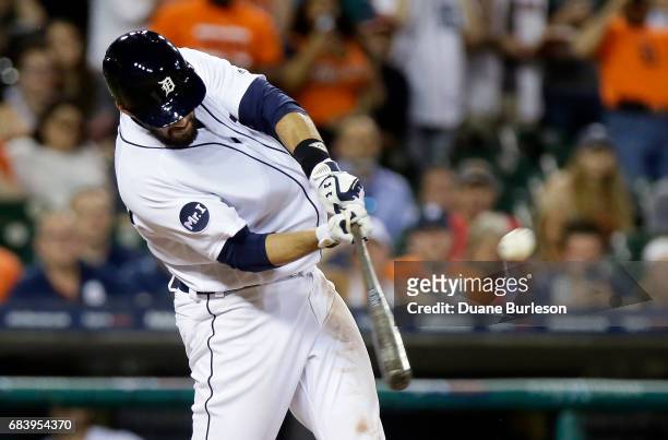 Martinez of the Detroit Tigers hits a grand slam against the Baltimore Orioles to take a 8-7 lead during the seventh inning at Comerica Park on May...