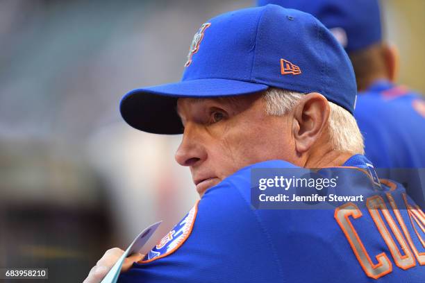 Manager Terry Collins of the New York Mets looks on from the dugout during the MLB game against the Arizona Diamondbacks at Chase Field on May 16,...