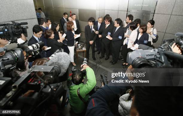 Kei Komuro , who will soon become engaged to Princess Mako, the first grandchild of Emperor Akihito, speaks to reporters in Tokyo on May 17, 2017....