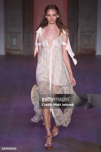 Model walks the runway during the We Are Kindred show at Mercedes-Benz Fashion Week Resort 18 Collections at Carriageworks on May 17, 2017 in Sydney,...