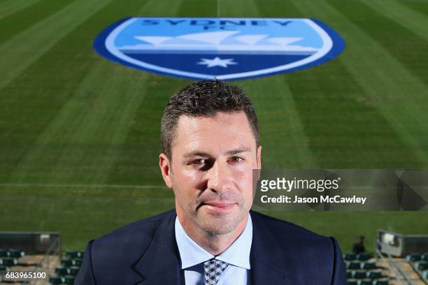 Sydney FC Chairman Scott Barlow poses during a Sydney FC A-League media opportunity, announcing their new logo at Allianz Stadium on May 17, 2017 in...