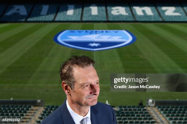 Sydney FC CEO Tony Pignata poses during a Sydney FC A-League media opportunity, announcing their new logo at Allianz Stadium on May 17, 2017 in...