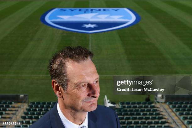 Sydney FC CEO Tony Pignata poses during a Sydney FC A-League media opportunity, announcing their new logo at Allianz Stadium on May 17, 2017 in...