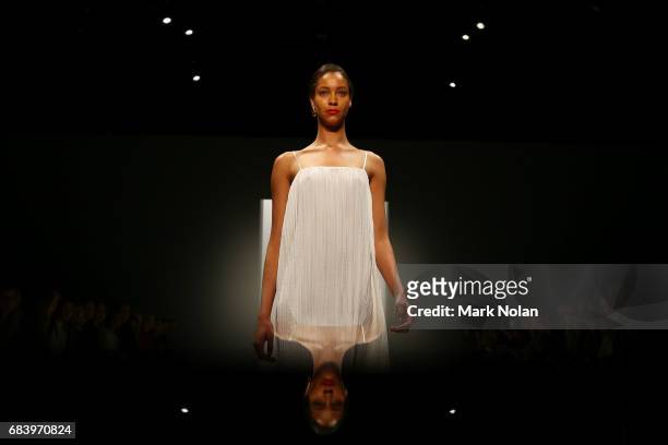 Model walks the runway during the ANNA QUAN show at Mercedes-Benz Fashion Week Resort 18 Collections at Carriageworks on May 17, 2017 in Sydney,...