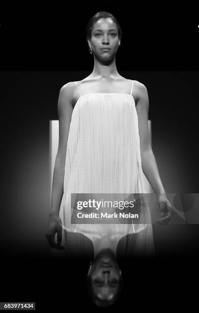 Model walks the runway during the ANNA QUAN show at Mercedes-Benz Fashion Week Resort 18 Collections at Carriageworks on May 17, 2017 in Sydney,...