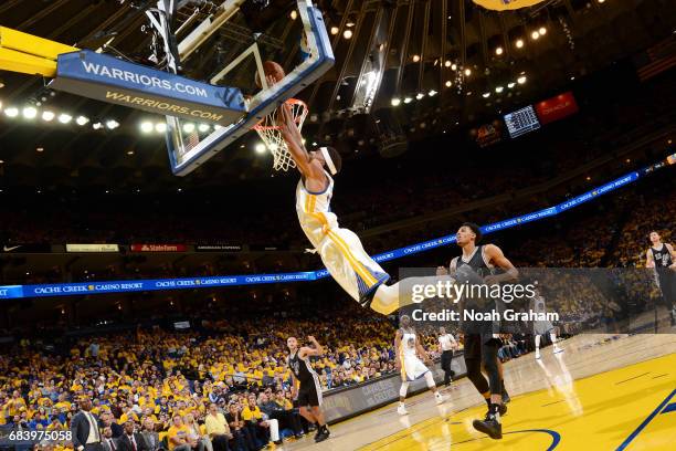 James Michael McAdoo of the Golden State Warriors shoots a lay up during the game against the San Antonio Spurs during Game Two of the Western...